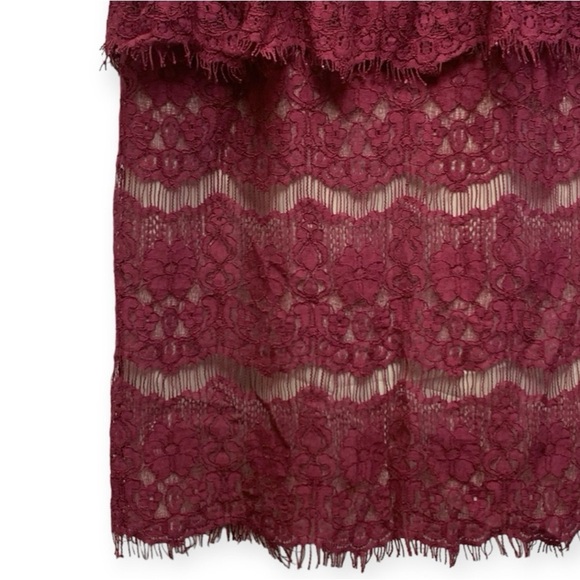 Anthropologie Maeve Elsa Burgundy Lace Peplum Lined Dress Size XS - Picture 6 of 11